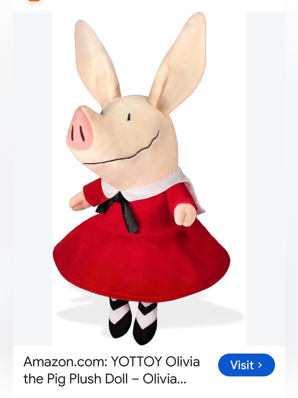 OTTO Olivia Pig Plush in Red Dress with Cream Head , 11 inches
